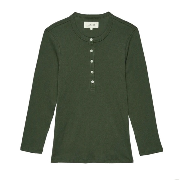 THE GREAT. Tops - The Great Henley in cypress olive green size XS
